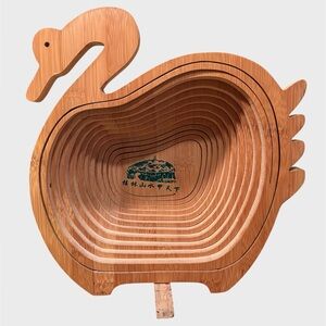 Wooden Collapsible Spiral Duck Fruit Bowl/Basket/Trivet Vintage VTG